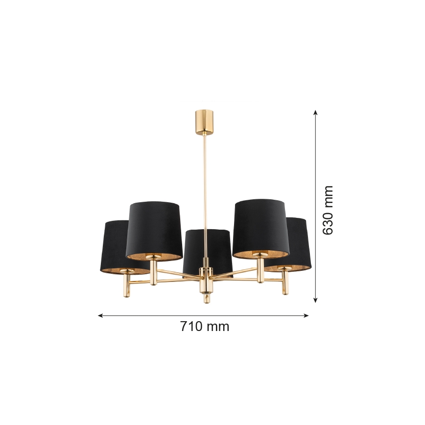 Brilagi - Stropné svietidlo na tyči MONTE 5xE27/15W/230V čierna/zlatá