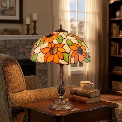 Brilagi - Tiffany vitrážová stolná lampa SUNFLOWER 2xE27/60W/230V