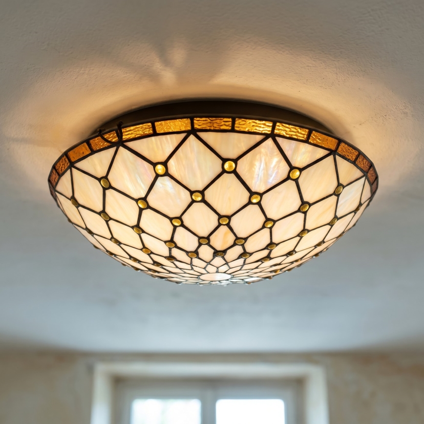 Brilagi - Tiffany vitražové stropné svietidlo IVORY 2xE27/60W/230V, priemer 40 cm