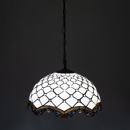 Brilagi - Tiffany vitražový luster na reťazi, slonovinový, 1xE27/60W/230V, pr. 40 cm