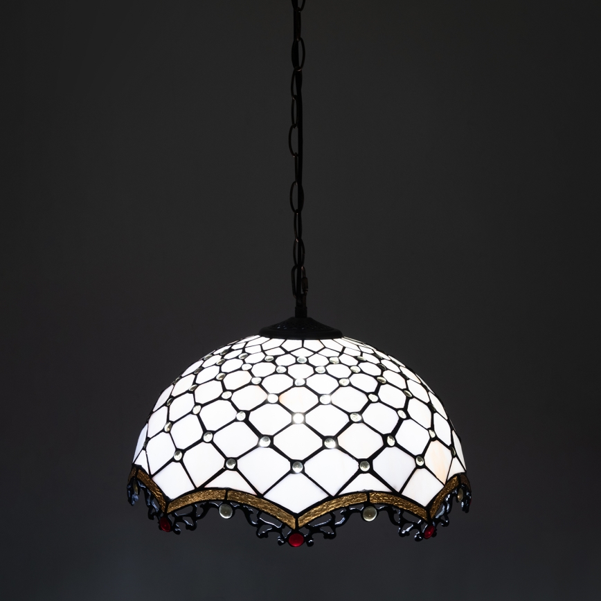 Brilagi - Tiffany vitražový luster na reťazi, slonovinový, 1xE27/60W/230V, pr. 40 cm