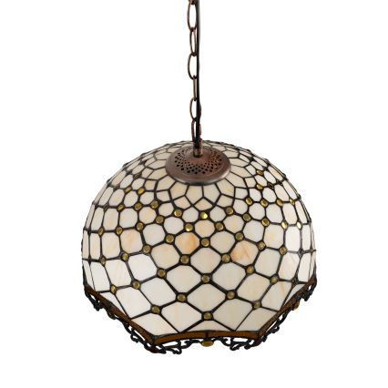 Brilagi - Tiffany vitražový luster na reťazi, slonovinový, 1xE27/60W/230V, pr. 40 cm