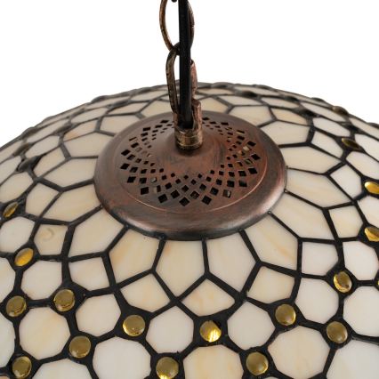 Brilagi - Tiffany vitražový luster na reťazi, slonovinový, 1xE27/60W/230V, pr. 40 cm