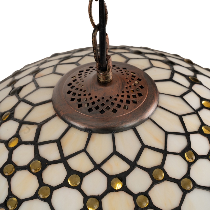 Brilagi - Tiffany vitražový luster na reťazi, slonovinový, 1xE27/60W/230V, pr. 40 cm