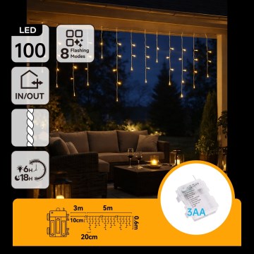 BRILAGI - Vonkajší LED vianočný reťazec 100xLED/3xAA/8 funkcií 8x0,6m IP44 teplá biela
