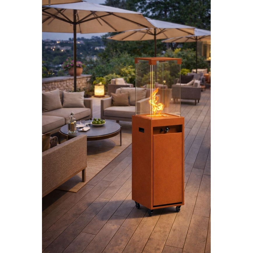 BRILAGI - Vonkajší plynový krb FLARO GAS 142x36 cm 8kW 1xAAA hrdzavá/hnedá + ochranný kryt