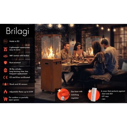 BRILAGI - Vonkajší plynový krb FLARO GAS 142x36 cm 8kW 1xAAA hrdzavá/hnedá + ochranný kryt