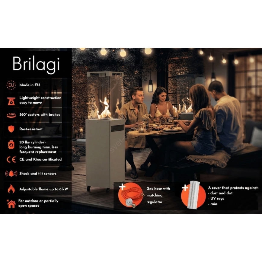 Brilagi - Vonkajší plynový krb FLARO GAS 142x36 cm 8kW 1xAAA sivý + ochranný kryt