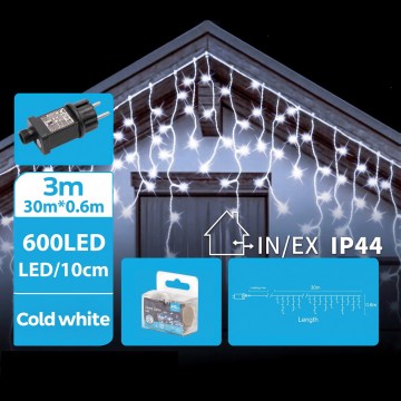 BRILAGI - vonkajší vianočný LED reťaz 600xLED/6W/8 funkcií 33m IP44 studená biela