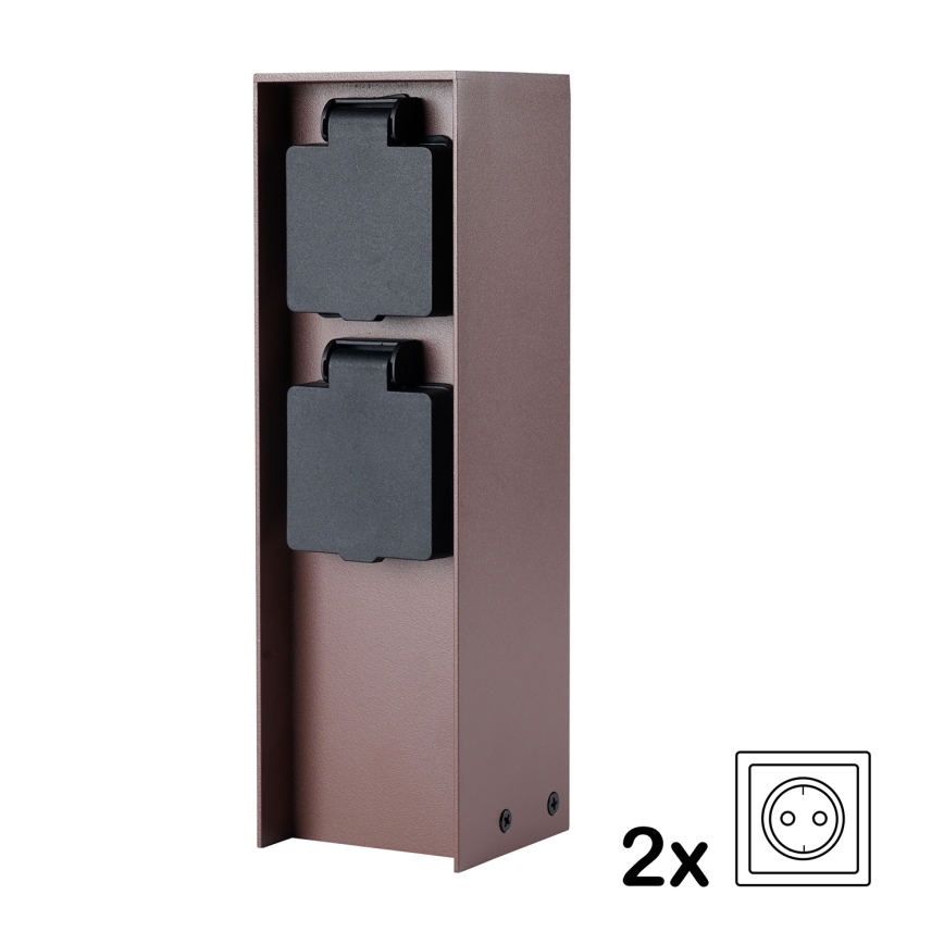 Brilagi - Vonkajší zásuvkový stĺpik PILLAR 2x SCHUKO 230 V IP44 hnedý