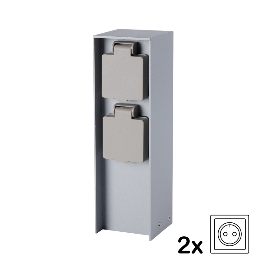 Brilagi - Vonkajší zásuvkový stĺpik PILLAR 2Z SCHUKO 230V IP44 strieborný