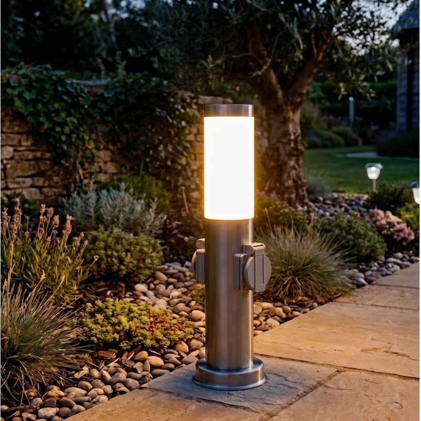 Brilagi - Vonkajšie svietidlo NOVA s 2 zásuvkami SCHUKO 1xE27/15W/230V 40 cm IP44 matný chróm