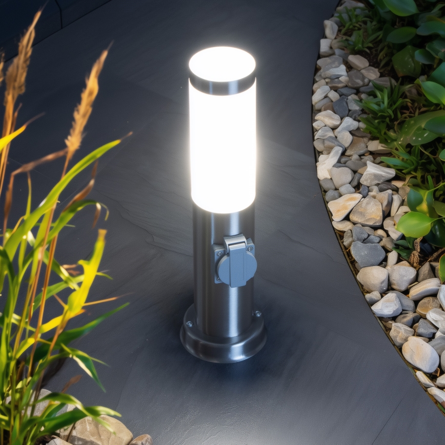 BRILAGI - Vonkajšie svietidlo NOVA s 2 zásuvkami SCHUKO 1xE27/15W/230V 40 cm IP44 matný chróm
