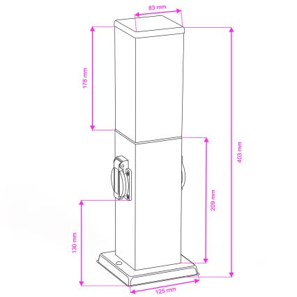 Brilagi - Vonkajšia lampa s 2 zásuvkami SCHUKO NOVA 1xE27/15W/230V 40 cm IP44 čierna