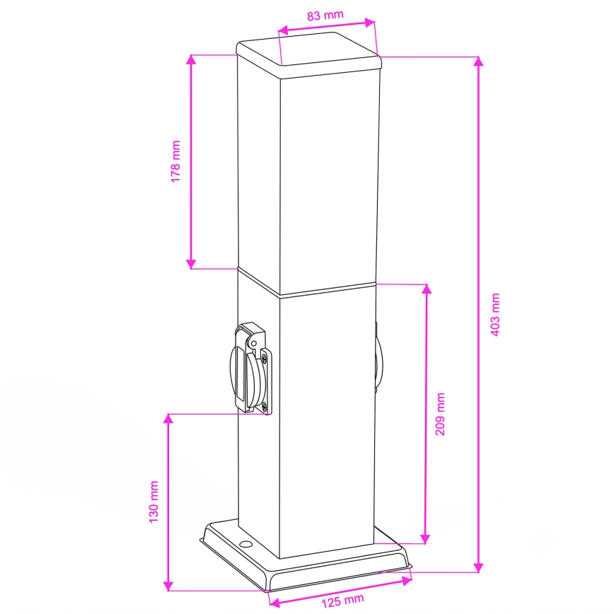Brilagi - Vonkajšia lampa s 2 zásuvkami SCHUKO NOVA 1xE27/15W/230V 40 cm IP44 čierna