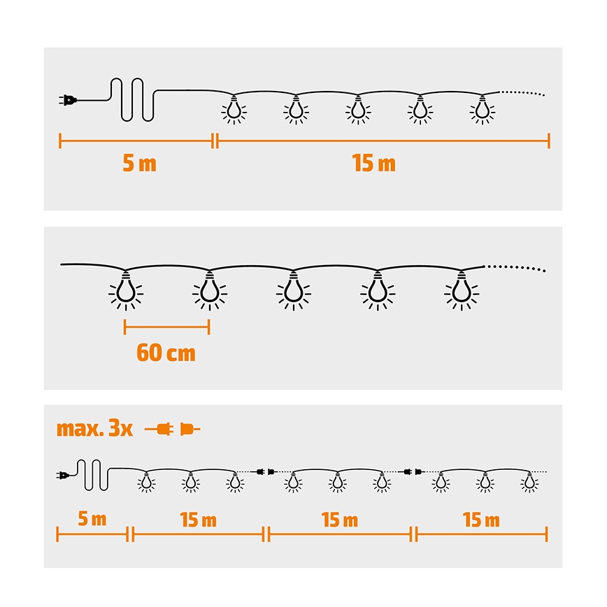 Brilagi - LED vonkajšia dekoračná reťaz GIRLANDA 25xE12/0,8W/230V 20m biela IP44 teplá biela