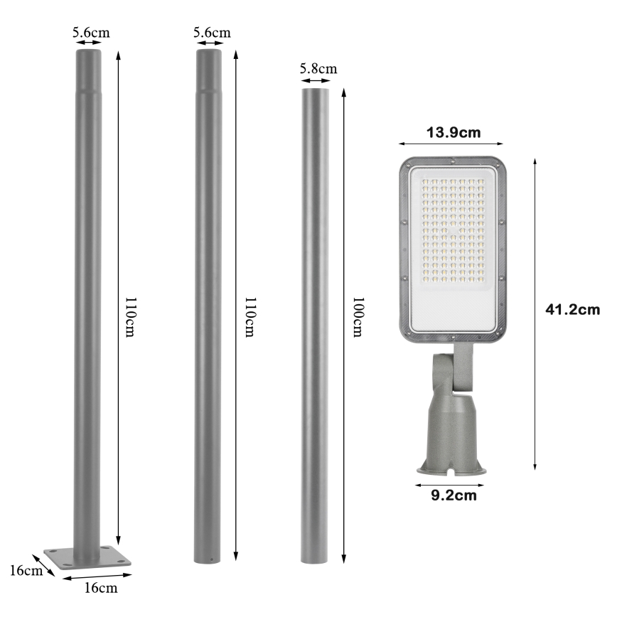 Brilagi - LED vonkajšie pouličné svietidlo so stĺpom a kĺbom 3 m URBANLIGHT LED/50W/230V sivá IP65