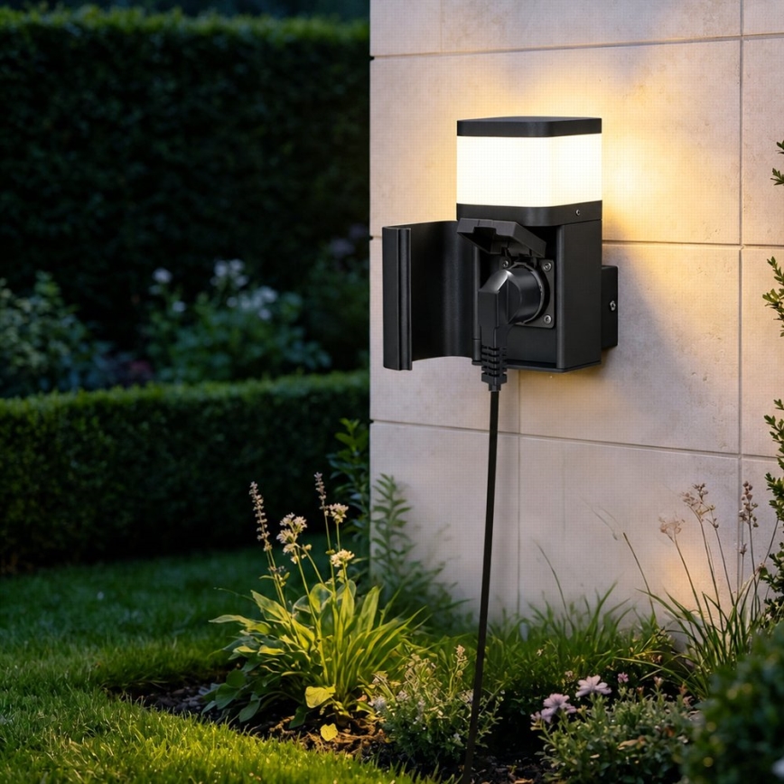 BRILAGI - Vonkajšie nástenné svietidlo so zásuvkou SCHUKO PILLAR 1xG9/11W/230V IP44 čierna