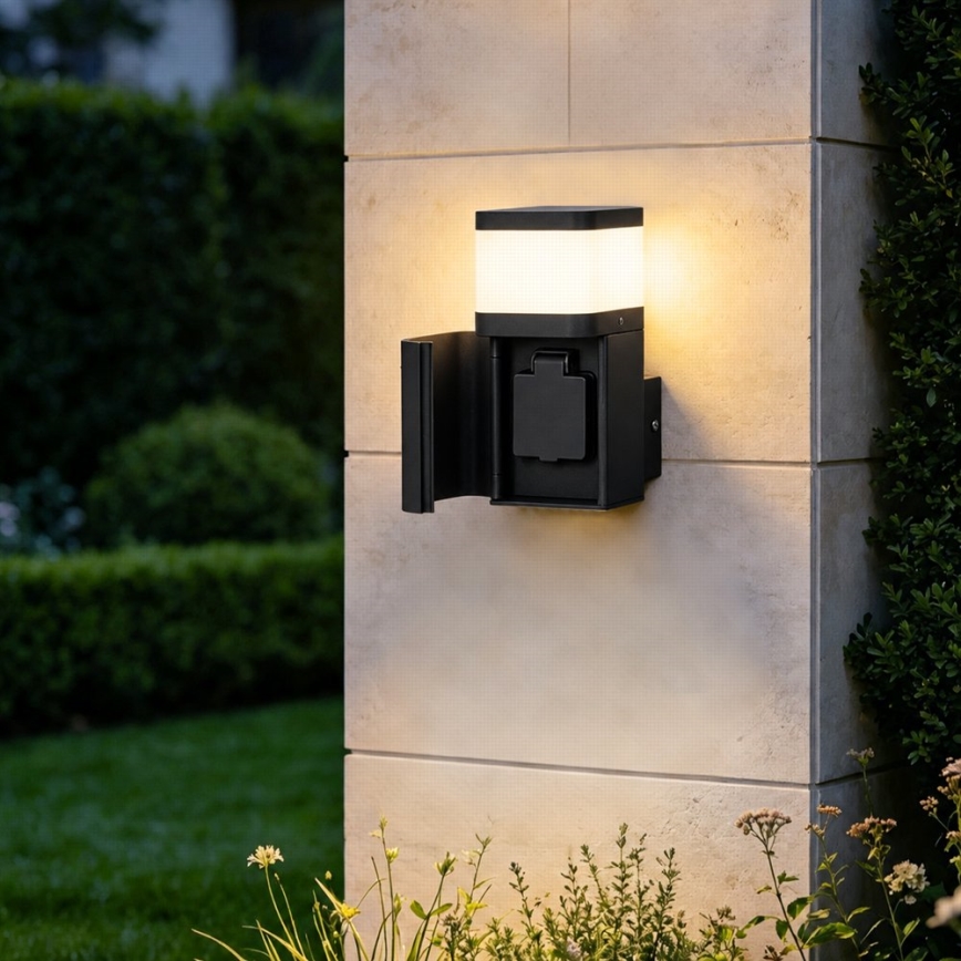 BRILAGI - Vonkajšie nástenné svietidlo so zásuvkou SCHUKO PILLAR 1xG9/11W/230V IP44 čierna