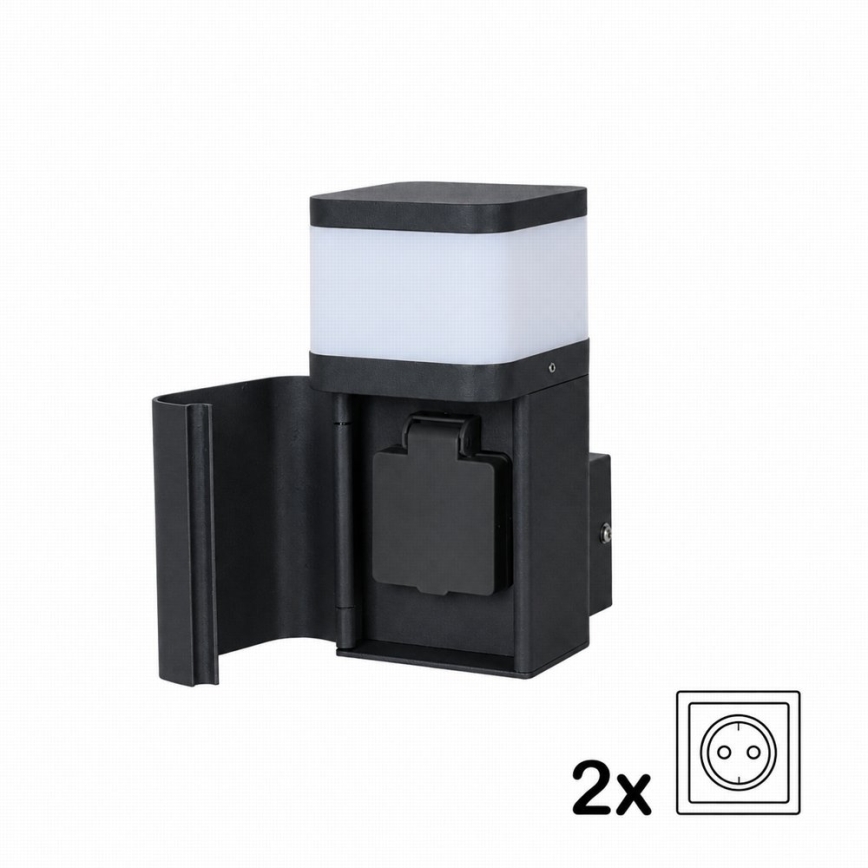 BRILAGI - Vonkajšie nástenné svietidlo so zásuvkou SCHUKO PILLAR 1xG9/11W/230V IP44 čierna