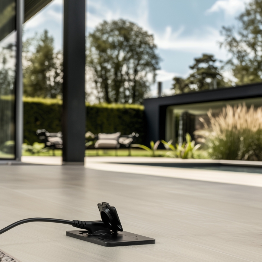 Brilagi - Vonkajšia zapustená obdĺžniková podlahová dvojzásuvka IP55 čierna