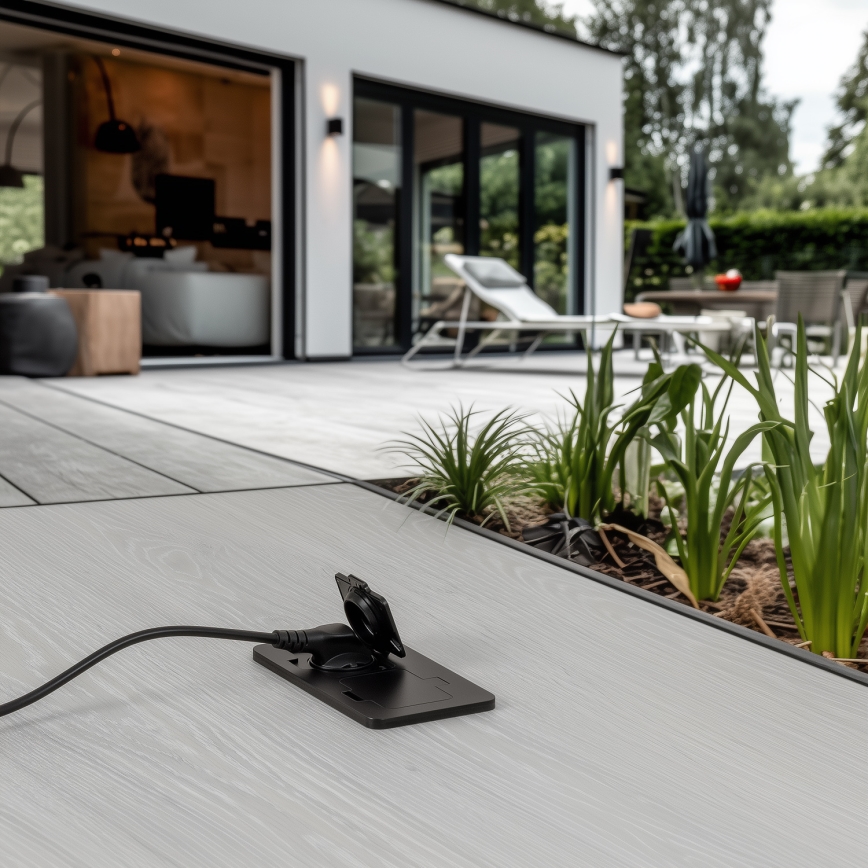 Brilagi - Vonkajšia zapustená obdĺžniková podlahová dvojzásuvka IP55 čierna