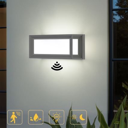 Brilagi - LED vonkajšie nástenné svietidlo so senzorom PARKER LED/12W/230V sivé IP44