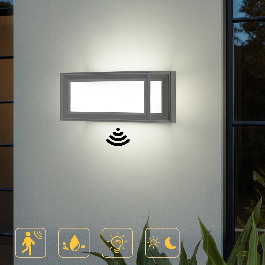 Brilagi - LED vonkajšie nástenné svietidlo so senzorom PARKER LED/12W/230V sivé IP44