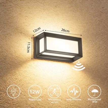 Brilagi - LED vonkajšie nástenné svietidlo so senzorom PARKER LED/12W/230V antracit IP44