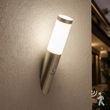 BRILAGI - Vonkajšie nástenné svietidlo so senzorom ELIA 1xE27/20W/230V IP44 matný chróm