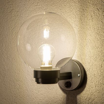 BRILAGI - Vonkajšie nástenné svietidlo s pohybovým senzorom HARBOR 1xE27/40W/230V IP33 antracitové/číre