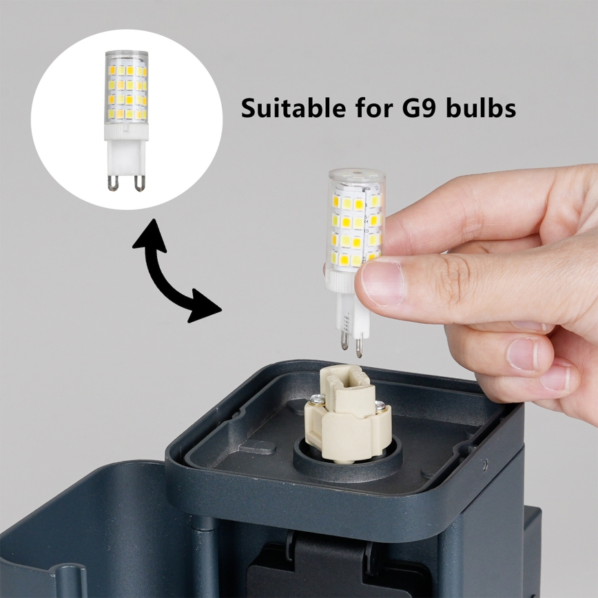Brilagi - Vonkajšie nástenné svietidlo so zásuvkou SCHUKO PILLAR 1xG9/11W/230V IP44 antracit