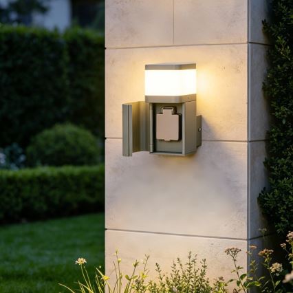 BRILAGI - Vonkajšie nástenné svietidlo so zásuvkou SCHUKO PILLAR 1xG9/11W/230V IP44 sivé