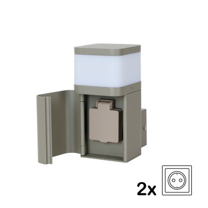 BRILAGI - Vonkajšie nástenné svietidlo so zásuvkou SCHUKO PILLAR 1xG9/11W/230V IP44 sivé