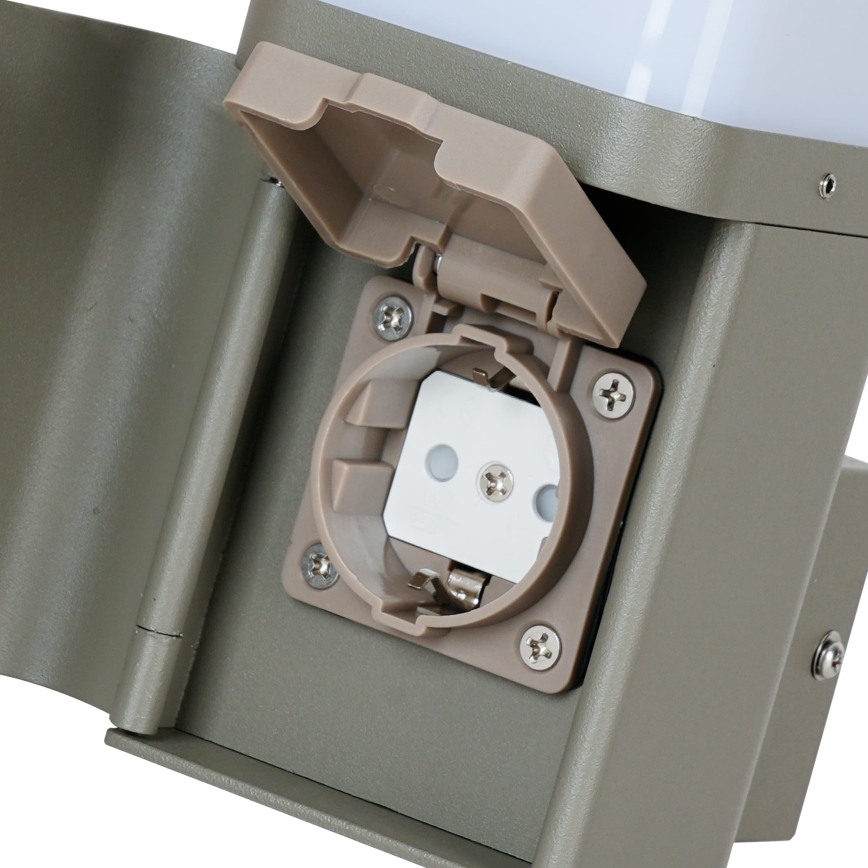 BRILAGI - Vonkajšie nástenné svietidlo so zásuvkou SCHUKO PILLAR 1xG9/11W/230V IP44 sivé