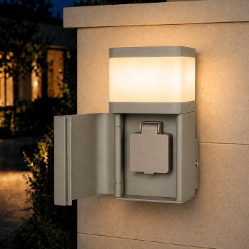 BRILAGI - Vonkajšie nástenné svietidlo so zásuvkou SCHUKO PILLAR 1xG9/11W/230V IP44 sivé