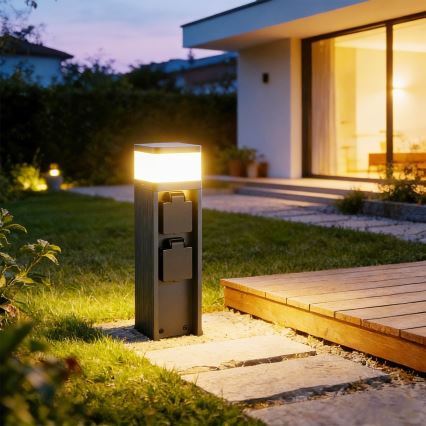 Brilagi -Vonkajšie svietidlo s 2 zásuvkami SCHUKO PILLAR 1xG9/11W/230V IP44 antracitové