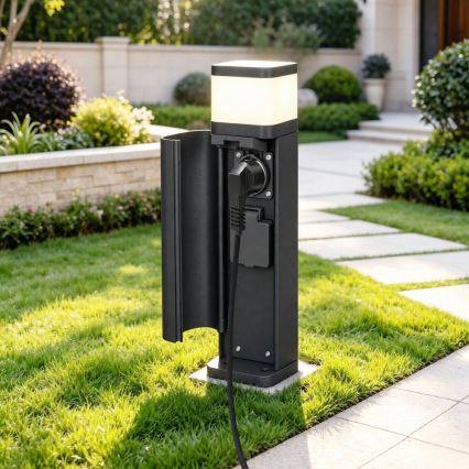 BRILAGI - Vonkajšie svietidlo s 2 zásuvkami SCHUKO PILLAR 1xG9/11W/230V IP44 čierne