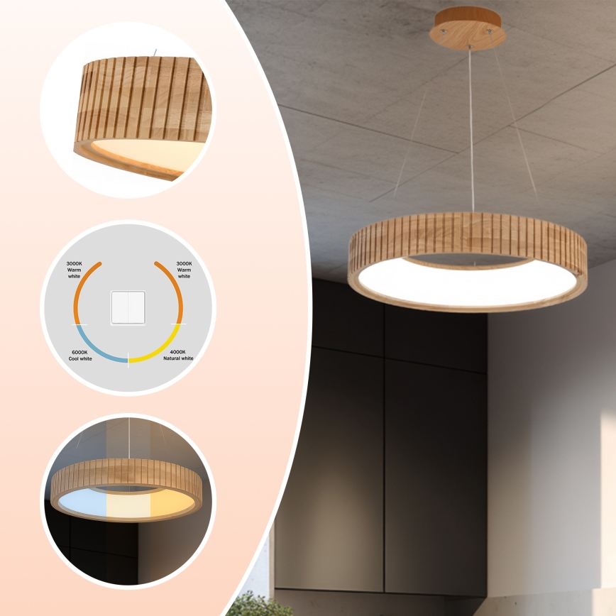 Brilagi - LED závesný luster na lanku FALCON WOOD MODERN LED/30W/230V 3000/4000/6000K priemer 45 cm drevo
