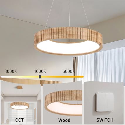 Brilagi - LED závesný luster na lanku FALCON WOOD MODERN LED/30W/230V 3000/4000/6000K priemer 45 cm drevo