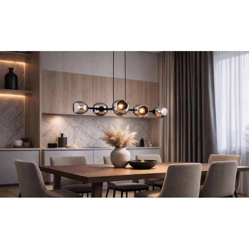 Brilagi - Závesné svietidlo na lanku 6xE27/60W/230V čierna/dymová šedá