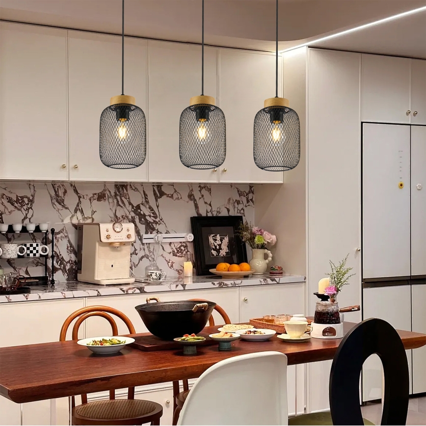 Brilagi - Závesné svietidlo na lanku BASKLITE 3xE27/15W/230V drevo/čierna