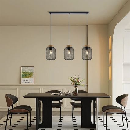 Brilagi - Závesné svietidlo na lanku BASKLITE 3xE27/15W/230V drevo/čierna