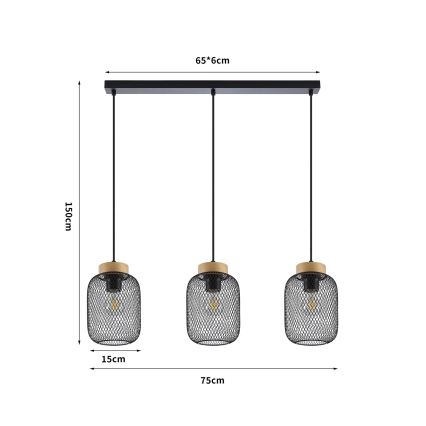 Brilagi - Závesné svietidlo na lanku BASKLITE 3xE27/15W/230V drevo/čierna