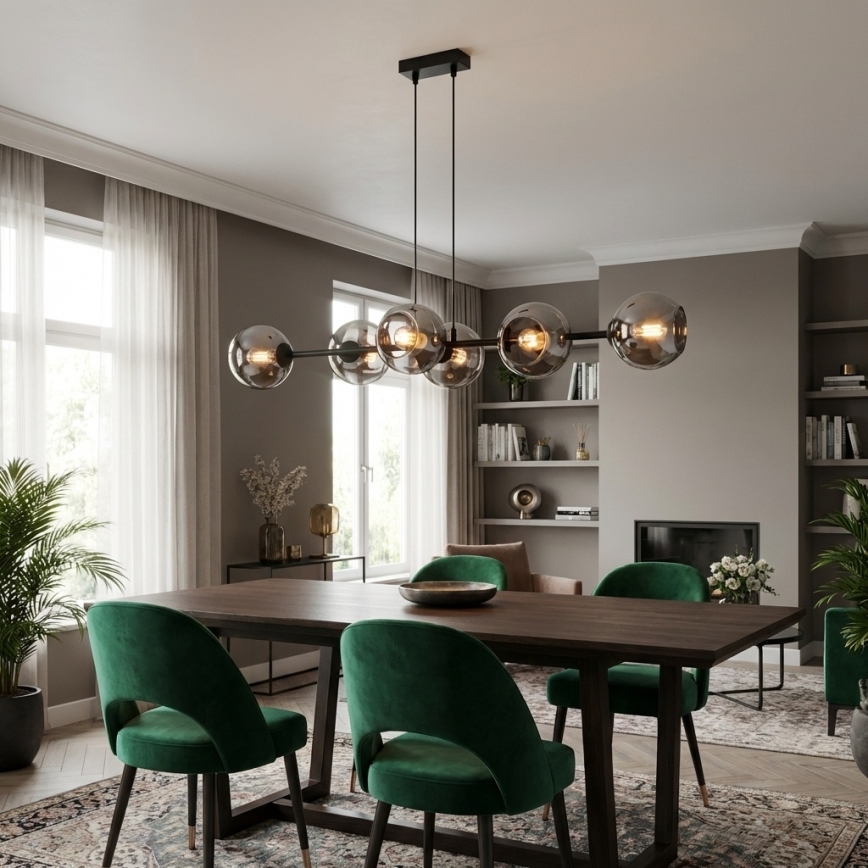 Brilagi - Závesné svietidlo na lanku DIOR 6xE27/60W/230V čierna/dymová šedá