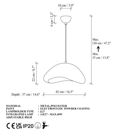 Brilagi - Závesné svietidlo na lanku WABI SABI 1xE27/40W/230V pr. 42 cm biela