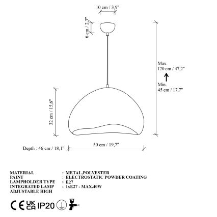 Brilagi - Závesné svietidlo na lanku WABI SABI 1xE27/40W/230V priemer 50 cm biela