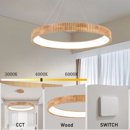 Brilagi - LED luster na lanku FALCON WOOD MODERN LED/60W/230V 3000/4000/6000K pr. 80 cm drevo