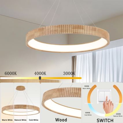 Brilagi - LED luster na lanku FALCON WOOD MODERN LED/60W/230V 3000/4000/6000K pr. 80 cm drevo