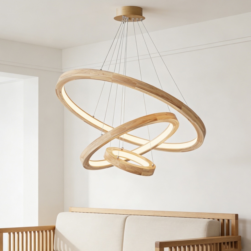 Brilagi - Závesný LED luster UMEA WOOD LED/45W/230V, priemer 60 cm, kaučukovník